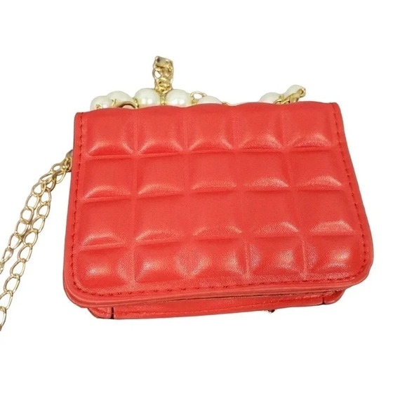 Red Golden Mini Clutch Handbag Purse. Pearls and Sparkles. - Picture 9 of 10